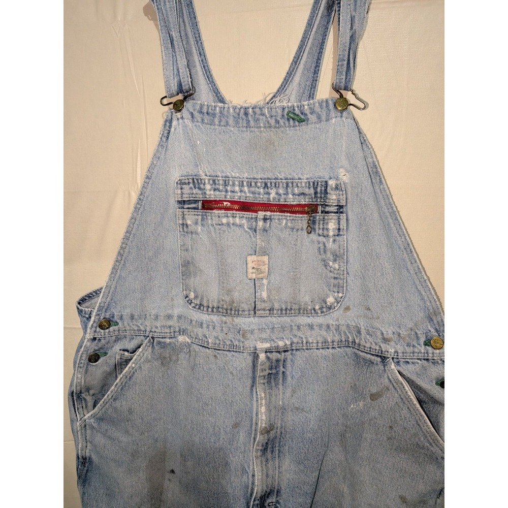 Vintage Pointer Brand Bib Overalls Mens 48 X 30 Blue USA Made Faded VTG‎ Fray